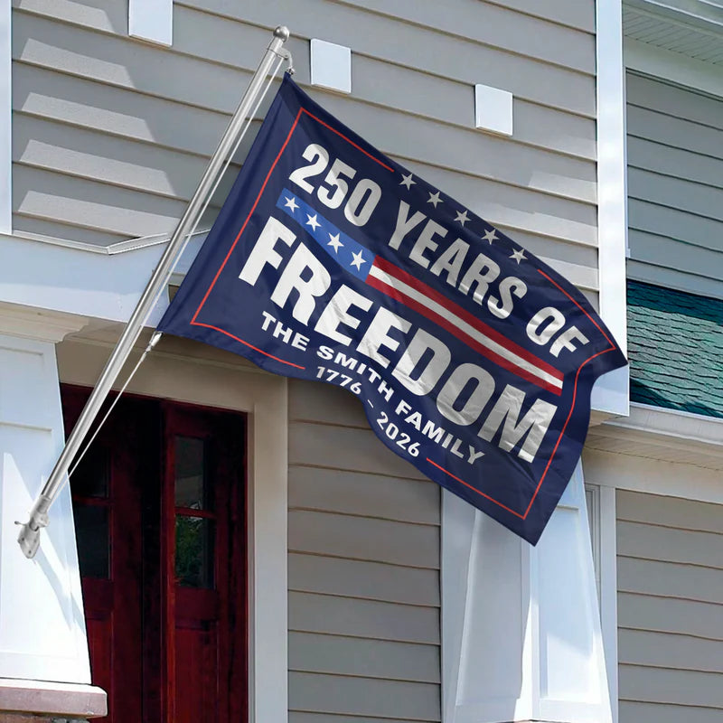 250 Years of Freedom House Flag for US Anniversary, Navy Blue Patriotic Decor for Yard or Porch, Meaningful Gift for Proud Families