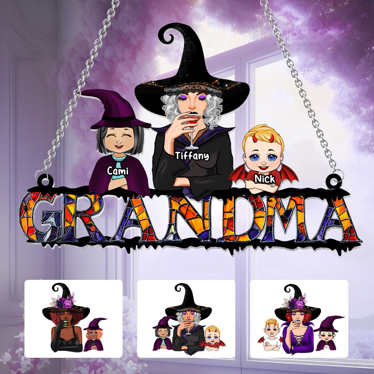 Grandma Halloween - Personalized Grandma Window Hanging Suncatcher Ornament