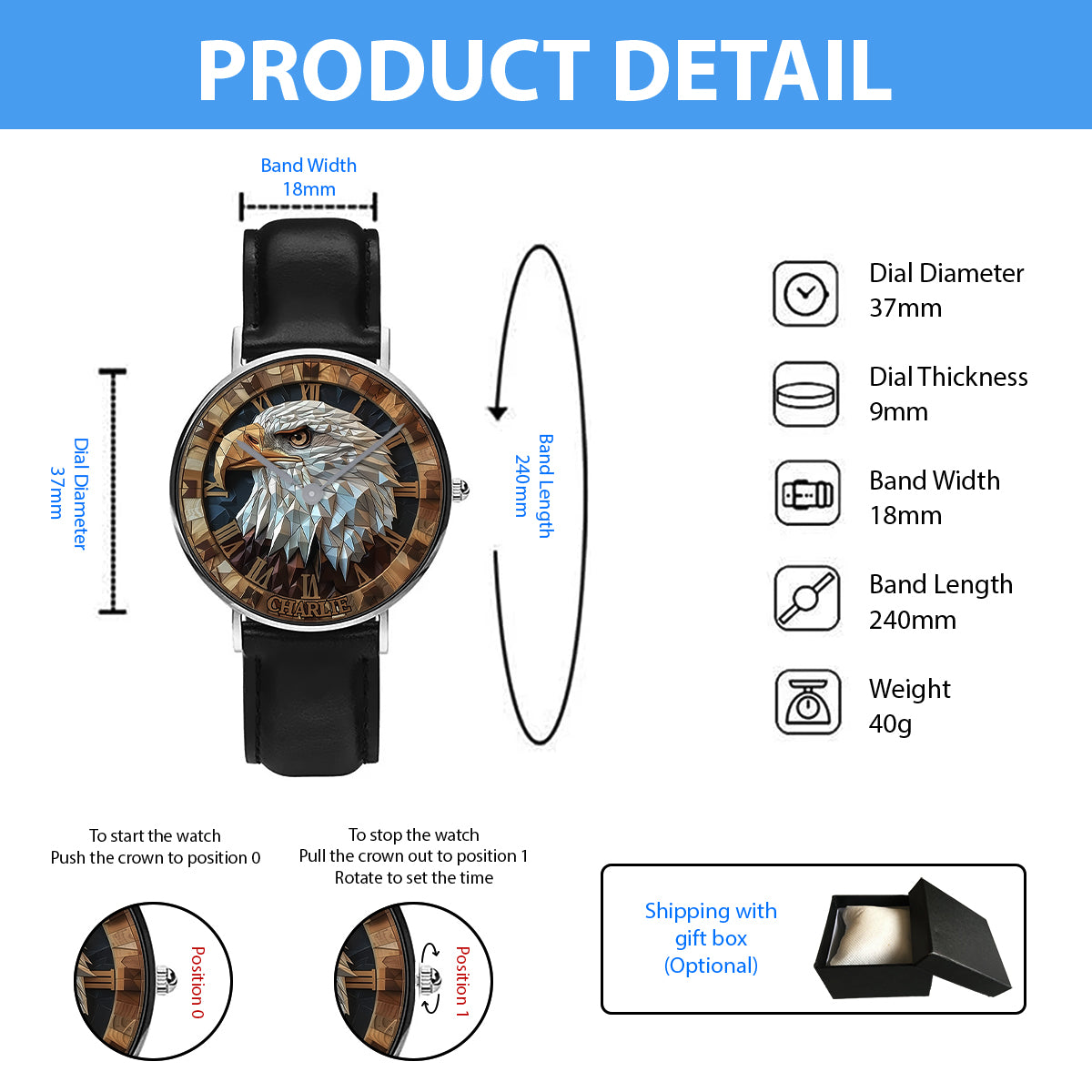 Geometric Eagle - Personalized Bald Eagle Hand Watch