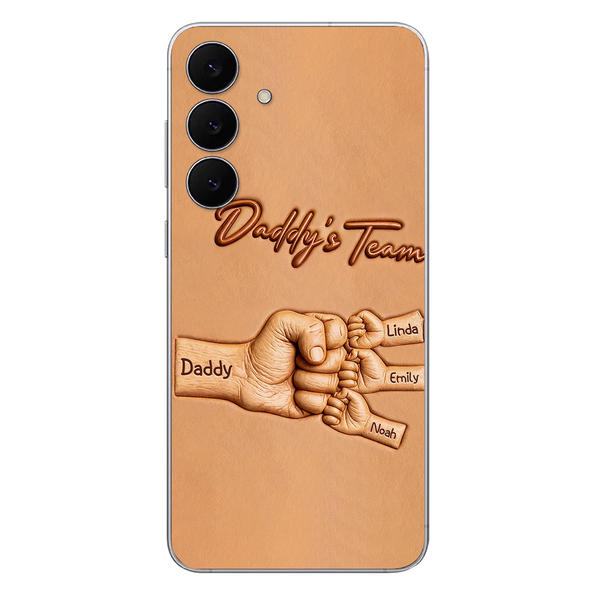 Daddy's Team - Personalized Father 3D Embossed Leather Phone Case