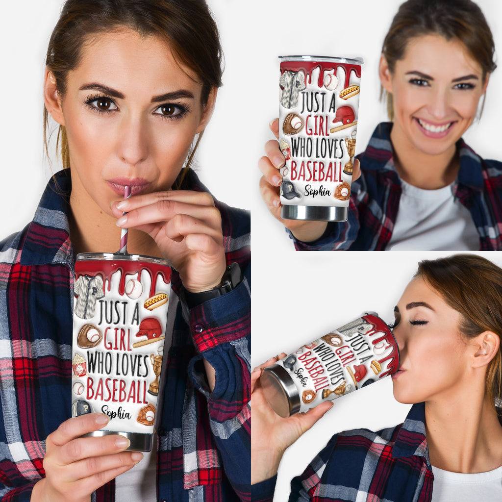 Just A Girl Who Loves Baseball - Personalized Baseball Tumbler