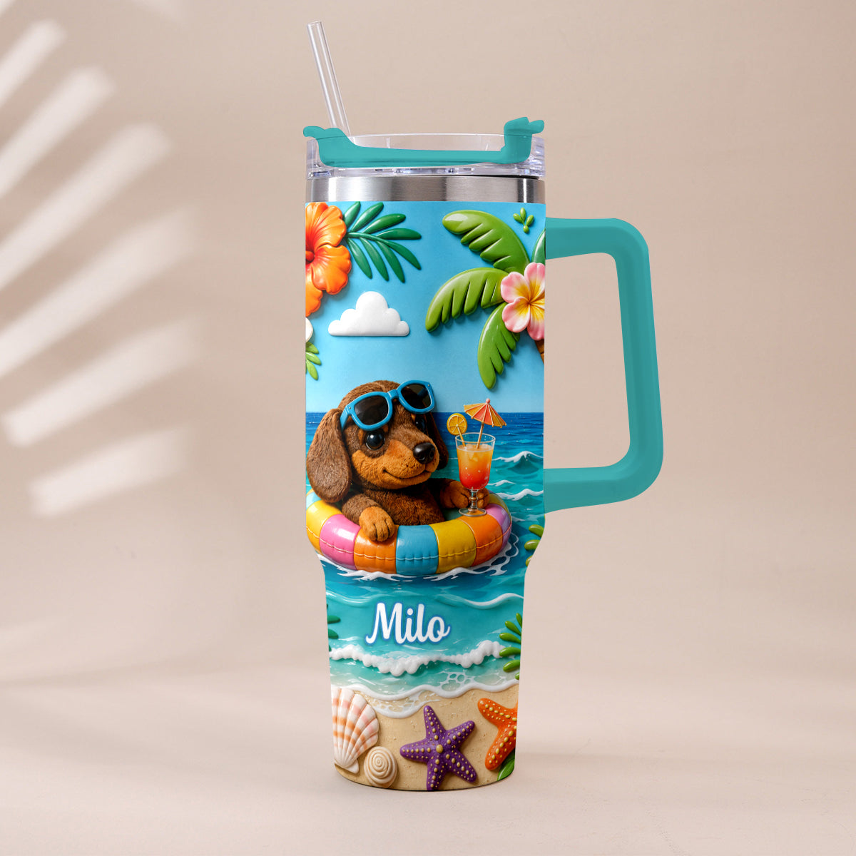Any Photo Summer Vibes - Personalized Dog Tumbler With Plush Charm