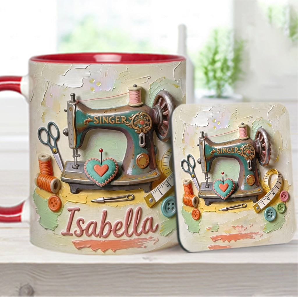 Just a Girl Who Loves Sewing - Personalized Sewing Accent Mug & Coaster