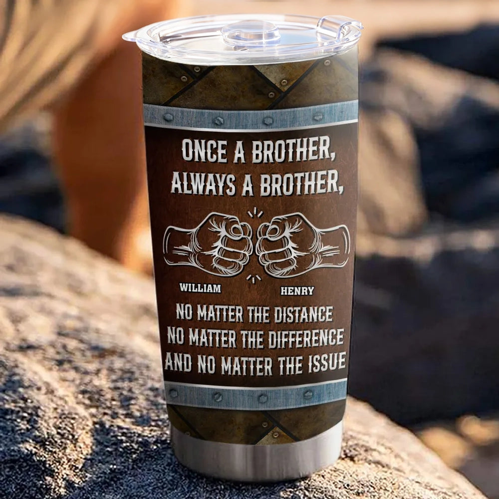 Personalized Insulated Travel Tumbler Once A Brother Always A Brother Gift for Brother, Fist Bump Design