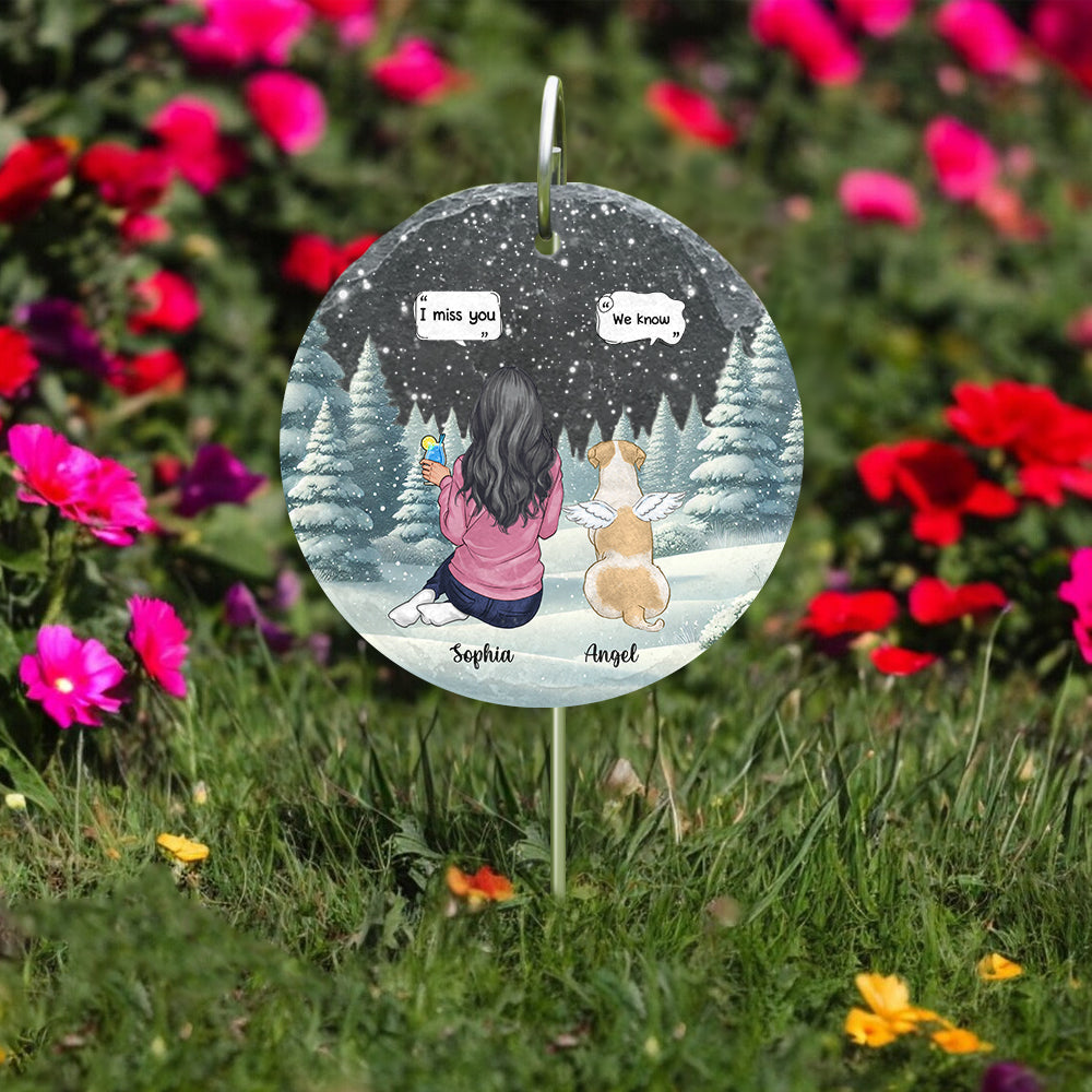I Miss You - Personalized Dog Round Hanging Garden Slate