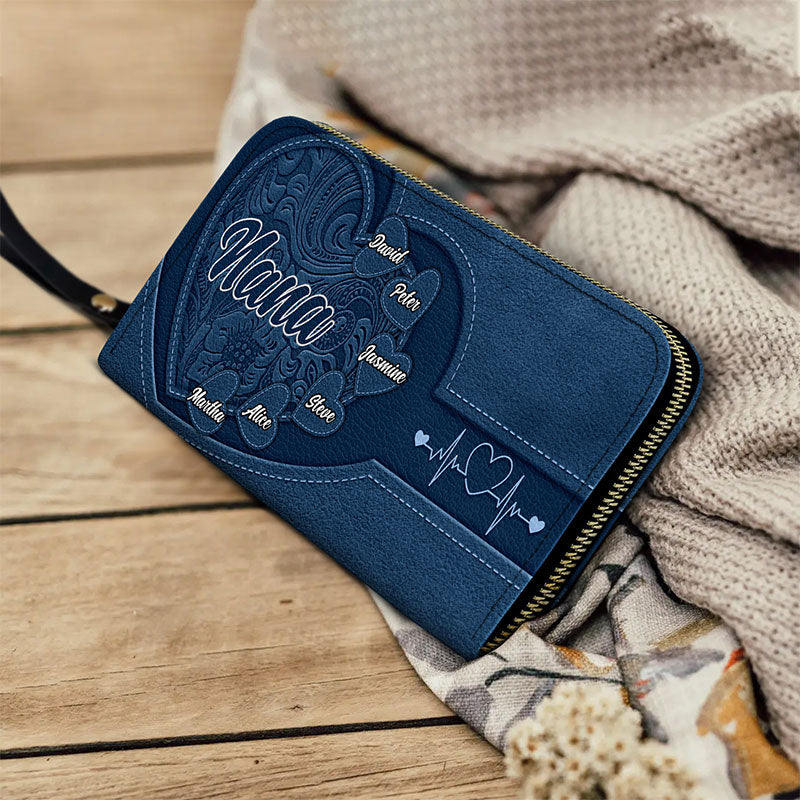 Custom Leather Wallet – Beautiful Leather Long Wallet with Heartfelt Grandkids' Names – The Perfect Gift for Grandma