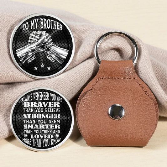 Pocket Hug for Brother with Brave Stronger Smarter Loved Quote, Personalized Keepsake Gift, Small Comfort Token to Carry Daily