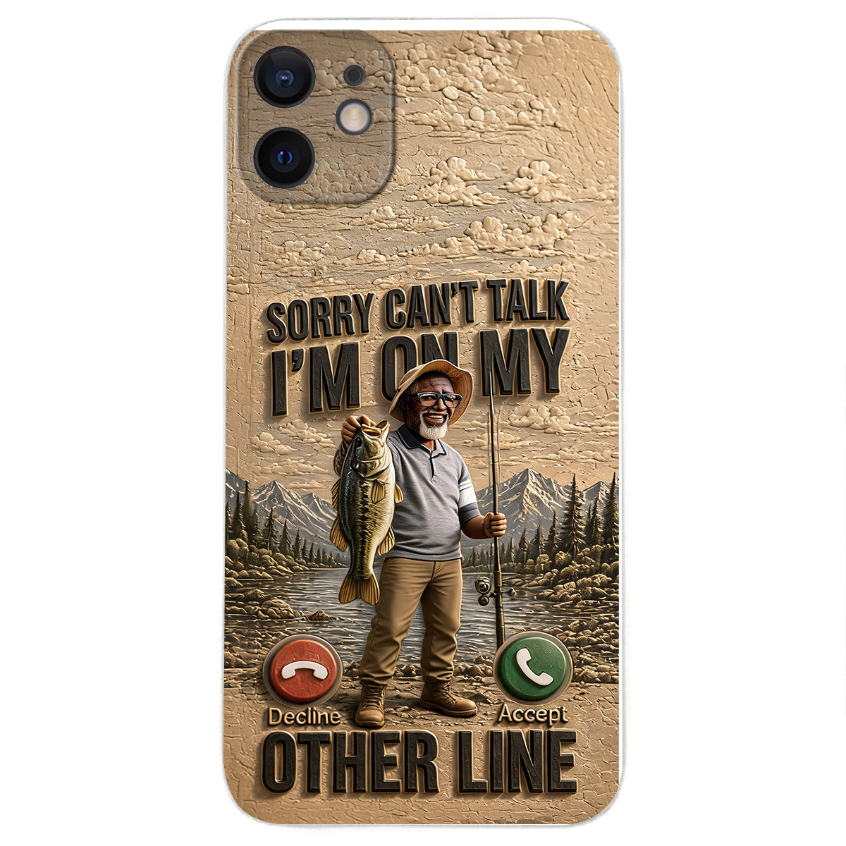 I'm On My Other Line, Fishing Lover Gift - Personalized Fishing 3D Embossed Leather Phone Case