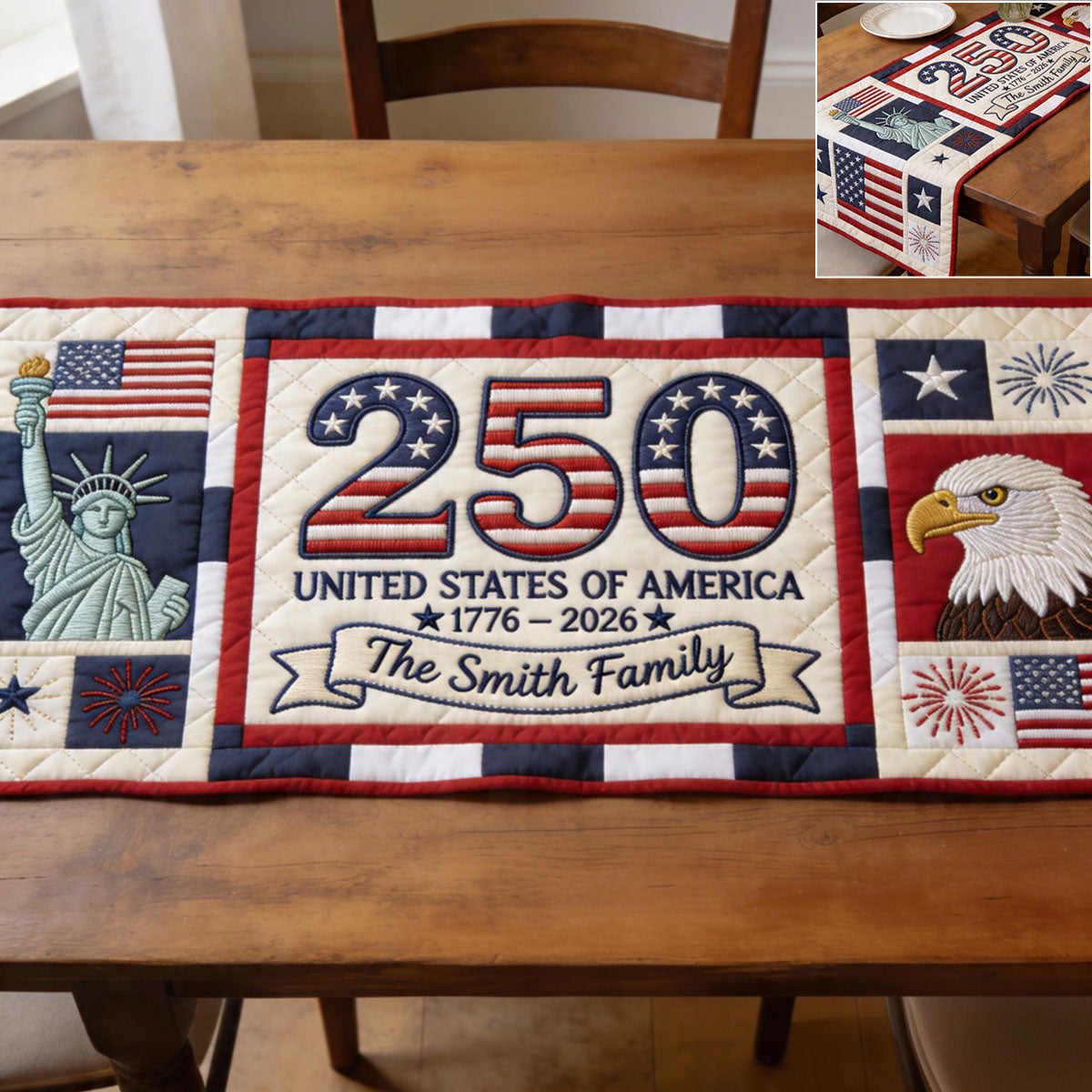Home Decor America 250th Anniversary - Personalized Independence Day/ 4th of July Table Runner