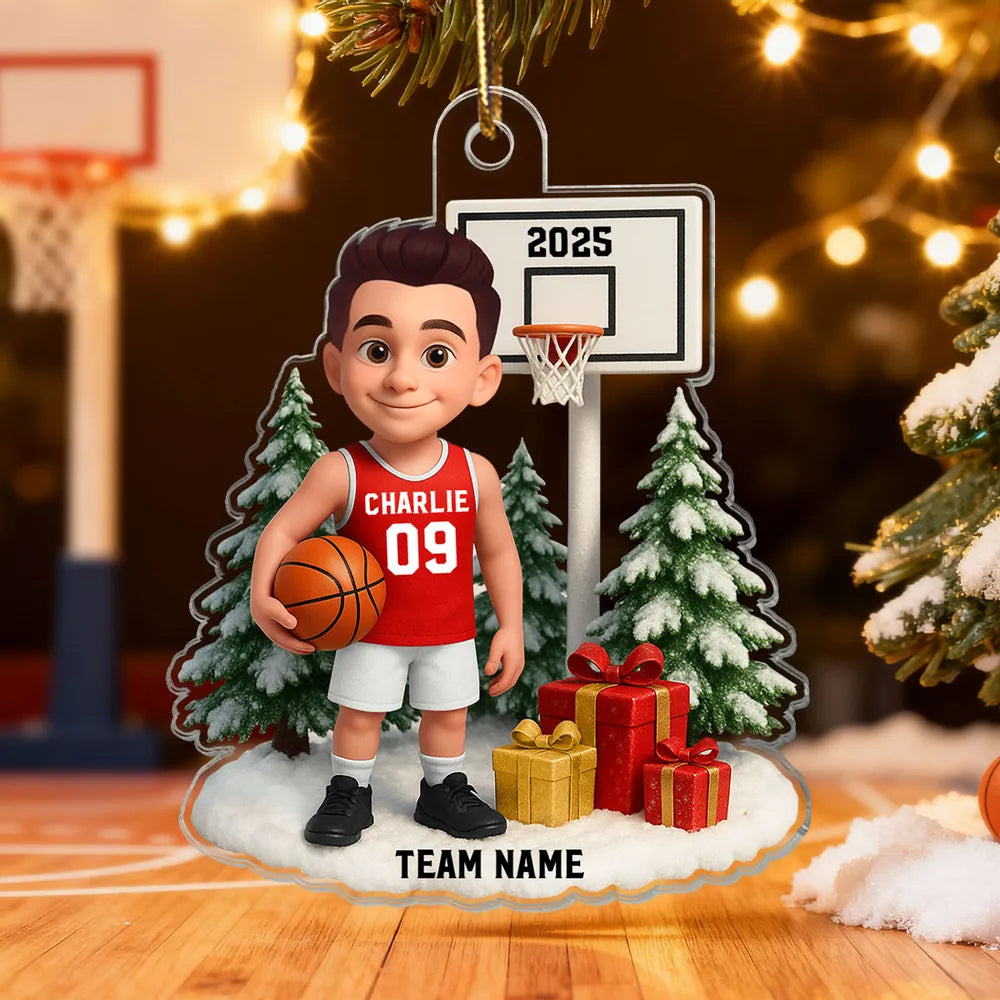 Basketball Acrylic Ornament with Custom Design – Festive Tree Decoration & Perfect Gift for Sports Lovers