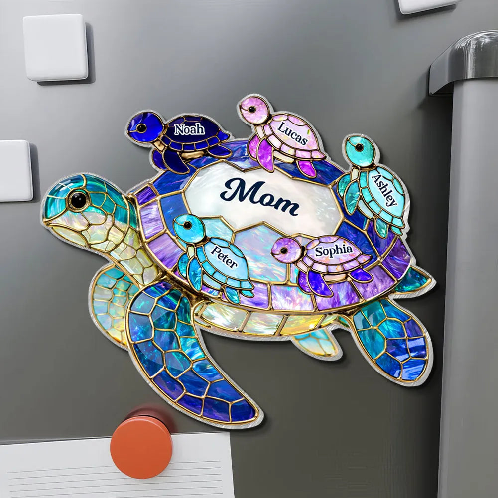 Mom Sea Turtle Acrylic Fridge Magnet, Personalized Family Keepsake, Bright Kitchen Decor, Thoughtful Gift for Her