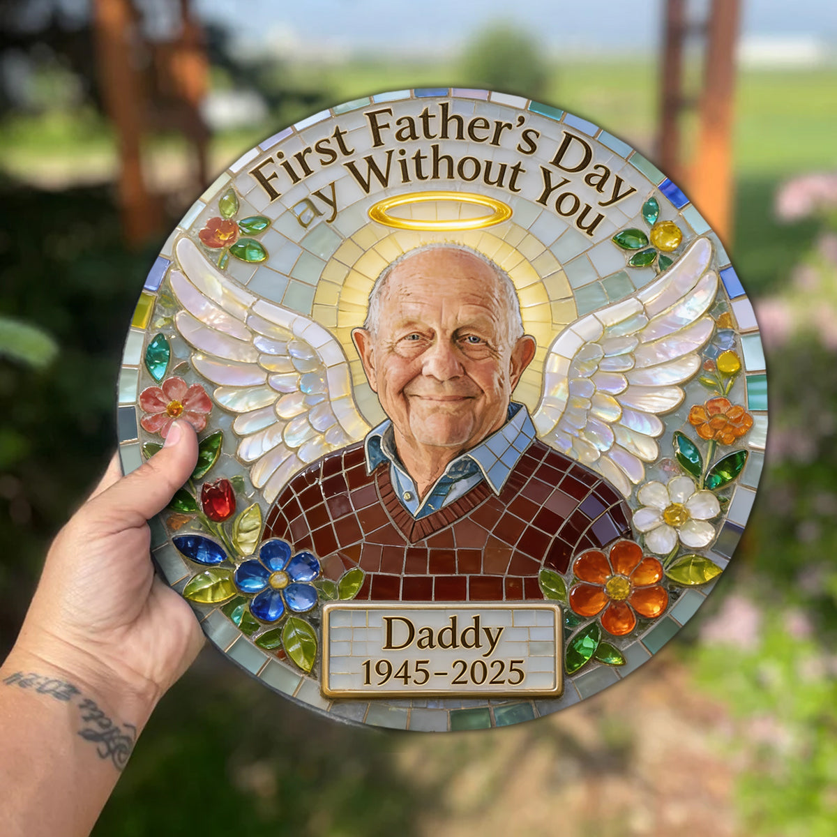 First Father's day Without You - Personalized Memorial Round Shaped Stone