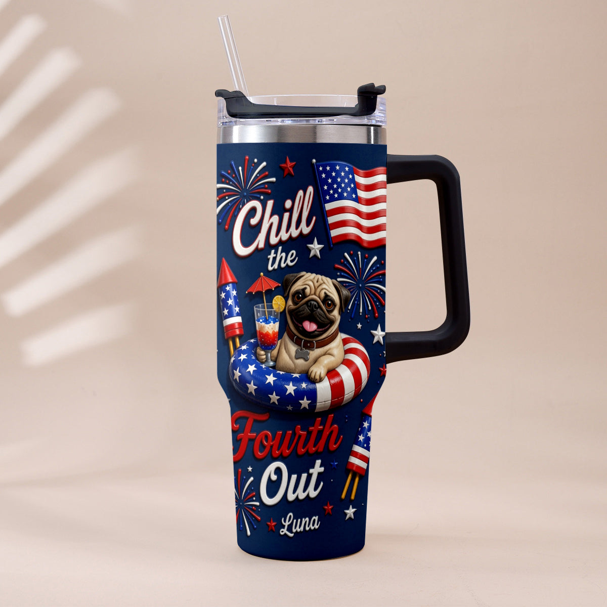 Funny Pet Chill The Fourth Out - Personalized Dog Tumbler With Plush Charm