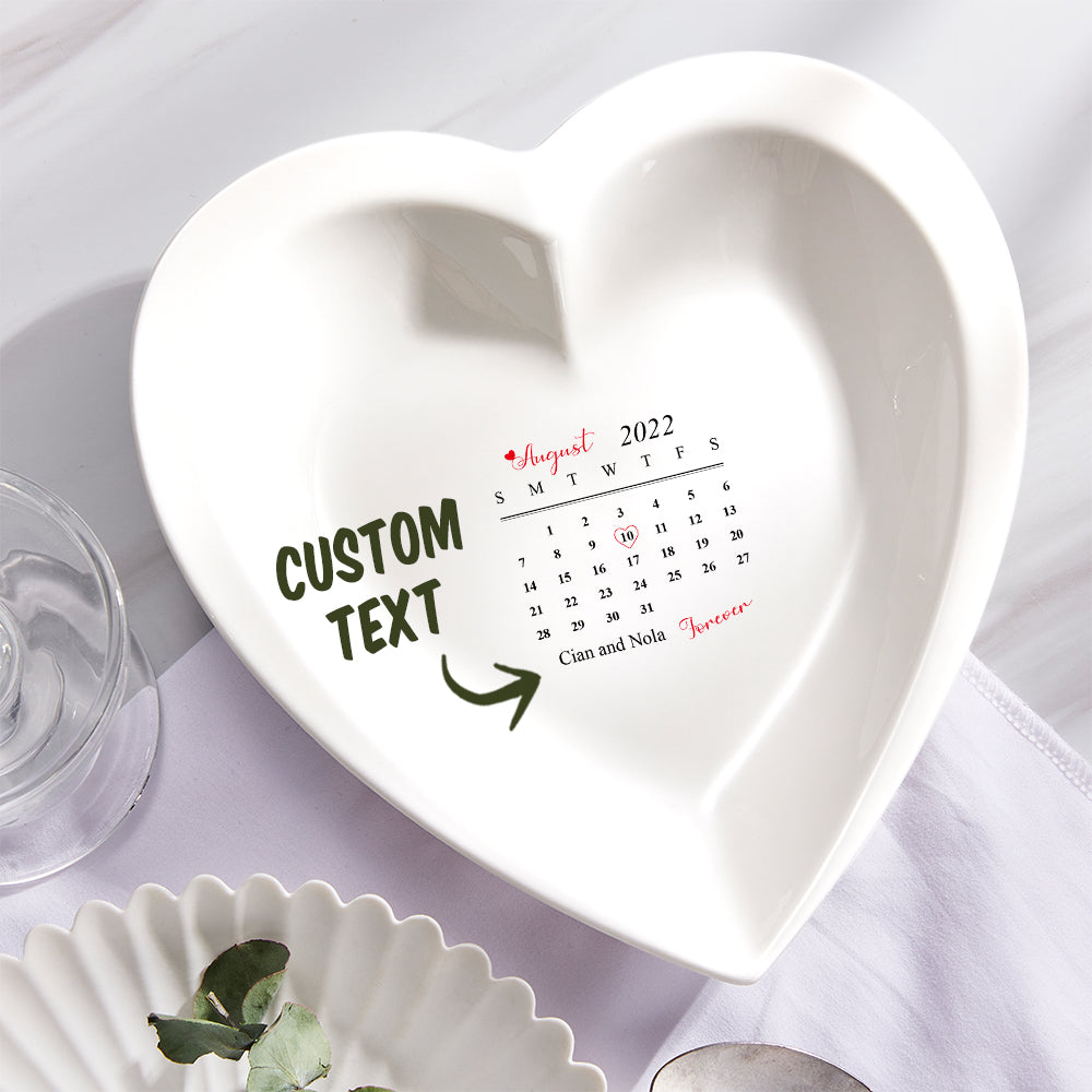 Custom Date Ceramic Heart Shaped Plate - Personalized Couple Plate