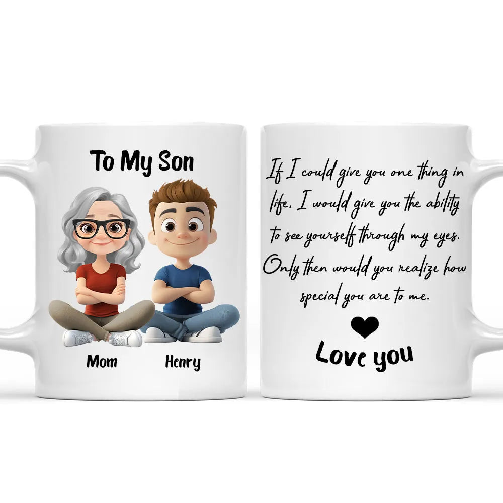 Personalized Ceramic Mug with Mom and Son Cartoon Quote, Love You Gift for Son, Daily Coffee Reminder