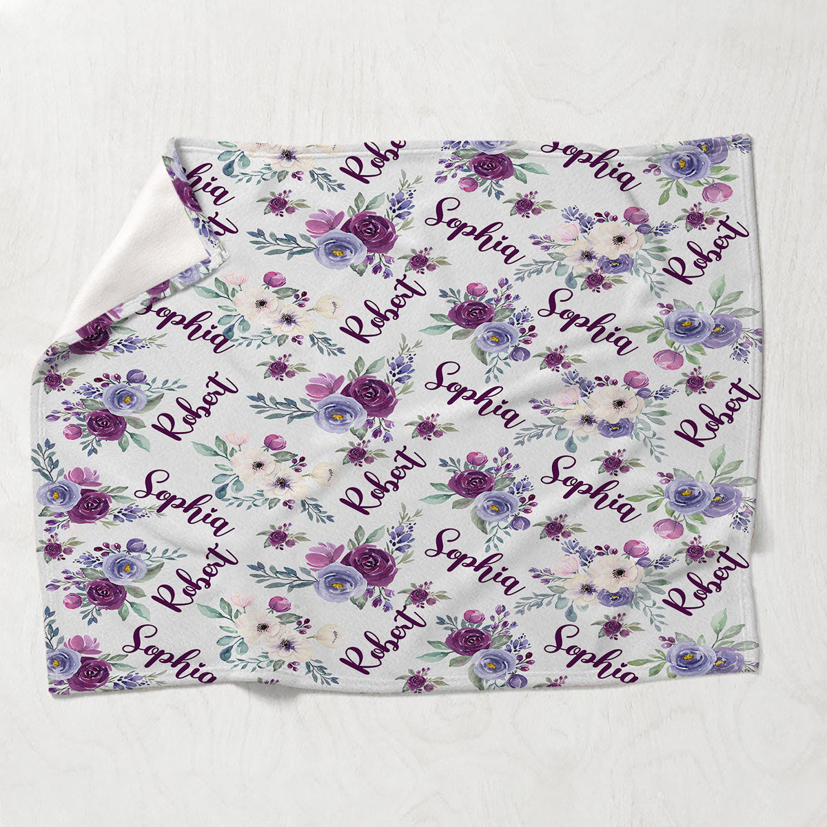 Custom Name Purple Flowers - Personalized Couple Blanket