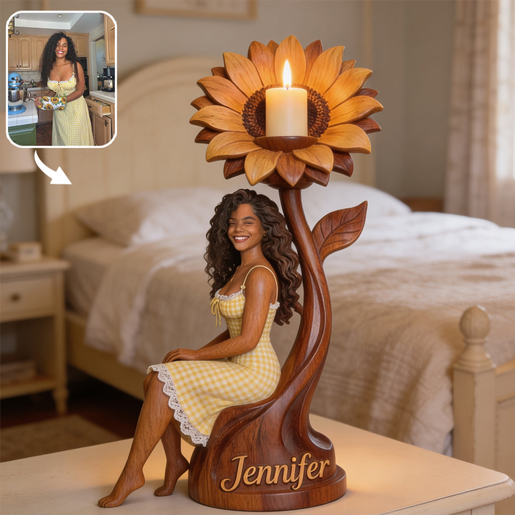 Light Yourself With Love - Personalized Self Love Custom Shape Wooden Candle Holder