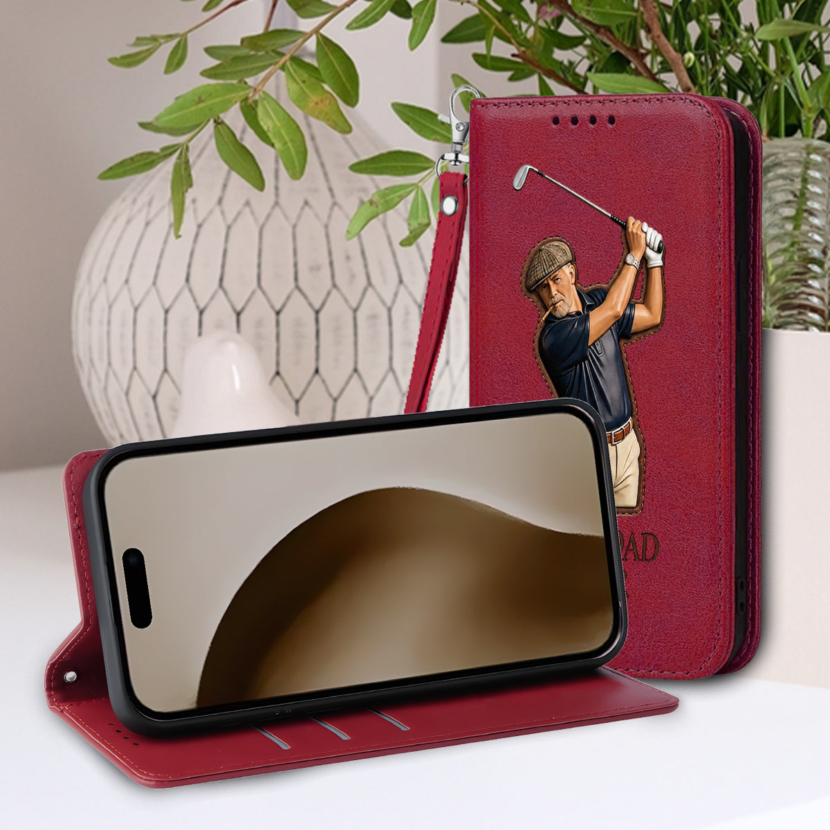 Best Dad By Par - Personalized Father Wallet Phone Case With Strap
