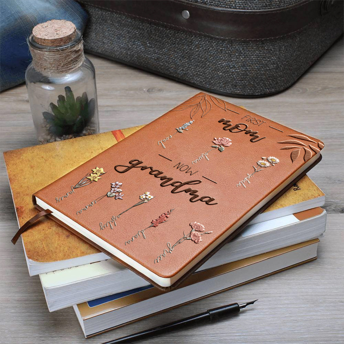 First Mother Now Grandmother - Personalized Grandma Leather Journal