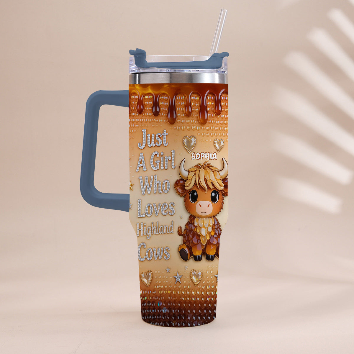 Just A Girl Who Loves Highland Cow - Personalized Highland Cow Tumbler With Handle