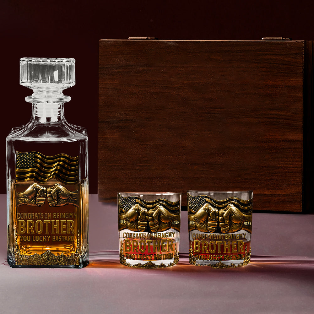 Congrat On Being My Brother - Personalized Sibling Gun Decanter With Whiskey Glass