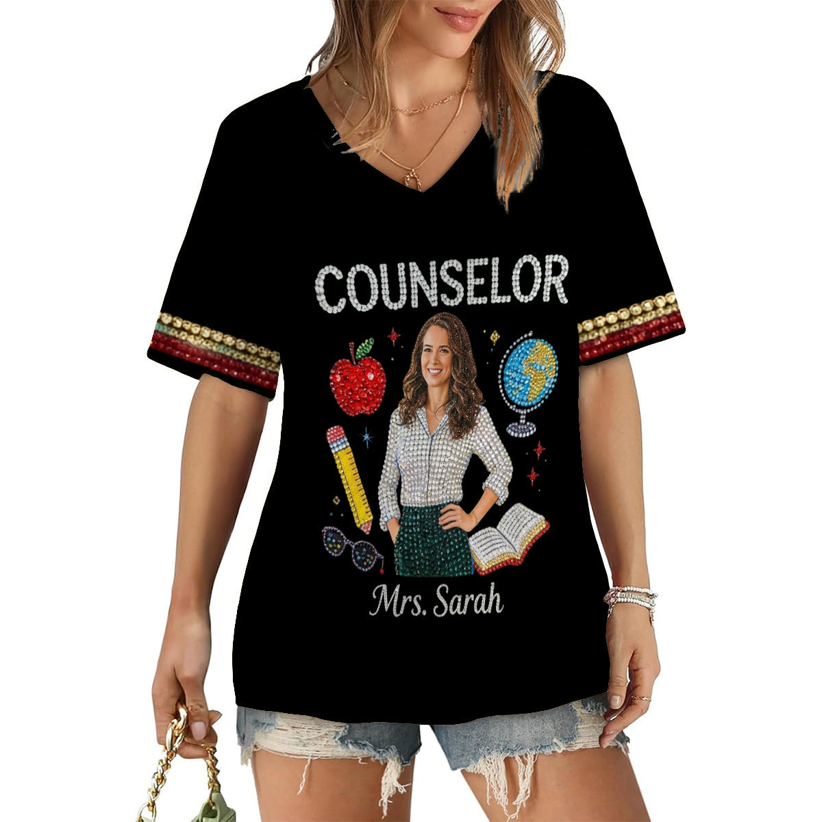 Custom Any Photo Love My Job - Personalized Teacher Fully Printed V-Neck T-Shirt