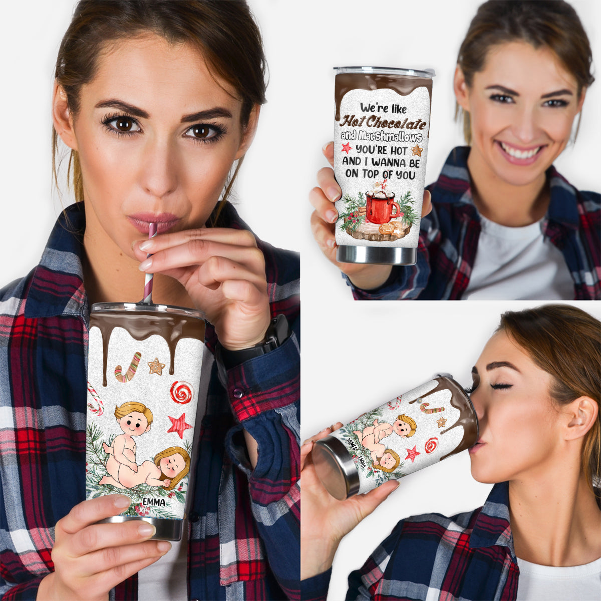 Hot Chocolate And Marshmallows - Personalized Couple Tumbler