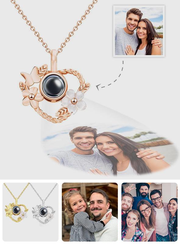 Heart-shaped Flowers Projection Charm - gift for who lost a loved one - Personalized Heart-shaped Flowers Projection Charm