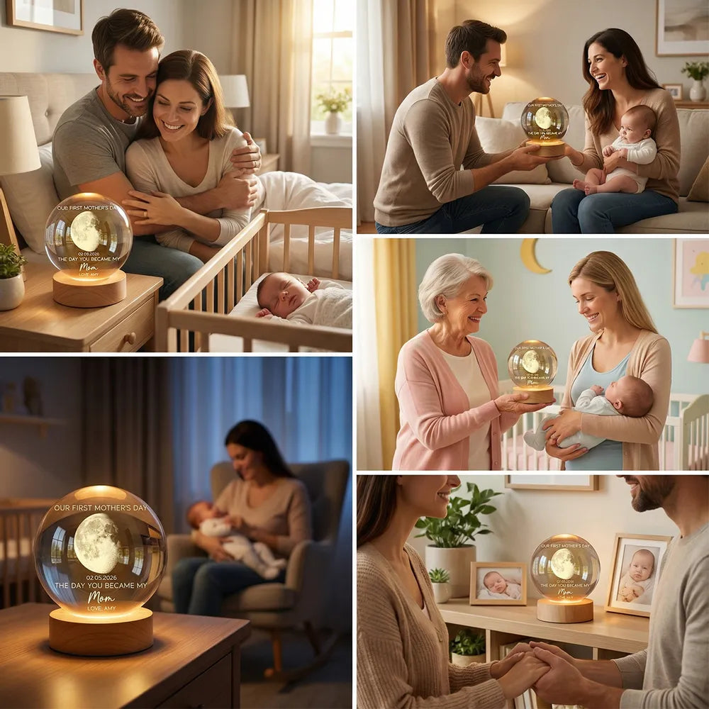 Personalized Globe Lamp with Custom Moon Phase, First Mother's Day Keepsake Night Light, Unique Gift for Mom