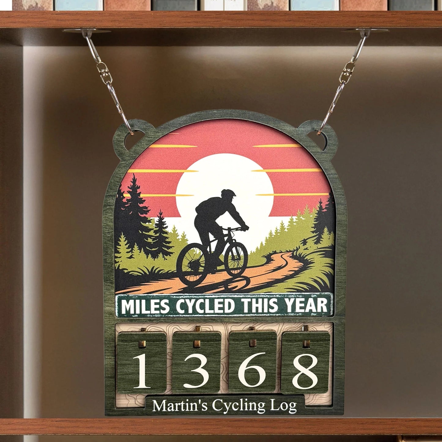 Personalized Wooden Hanging Tracker for Cyclists, Miles Cycled This Year Sign, Unique Gift for Bike Lovers