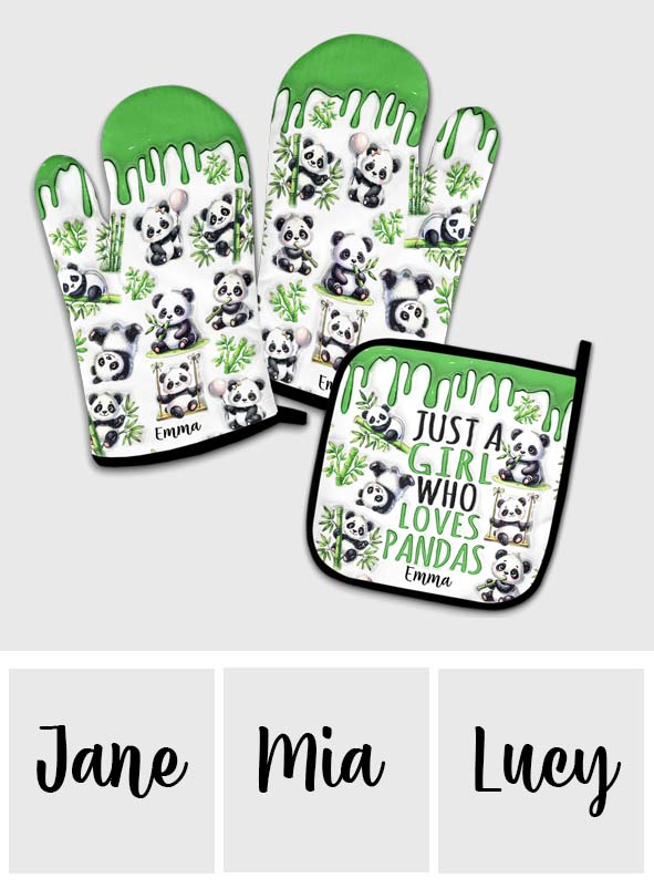 Just A Girl Who Loves Pandas - Personalized Oven Mitts & Pot Holder Set
