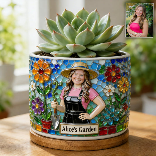 Custom Any Photo Just A Girl Who Loves Gardening - Personalized Gardening Ceramic Plant Pot
