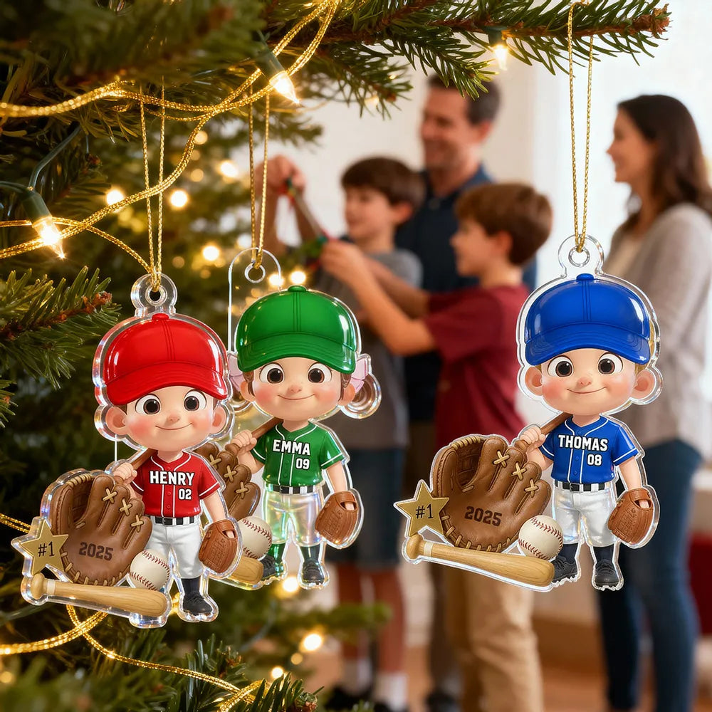 Custom Baseball Player Acrylic Ornament – Perfect Christmas Gift to Celebrate Kids' Passion for Sports