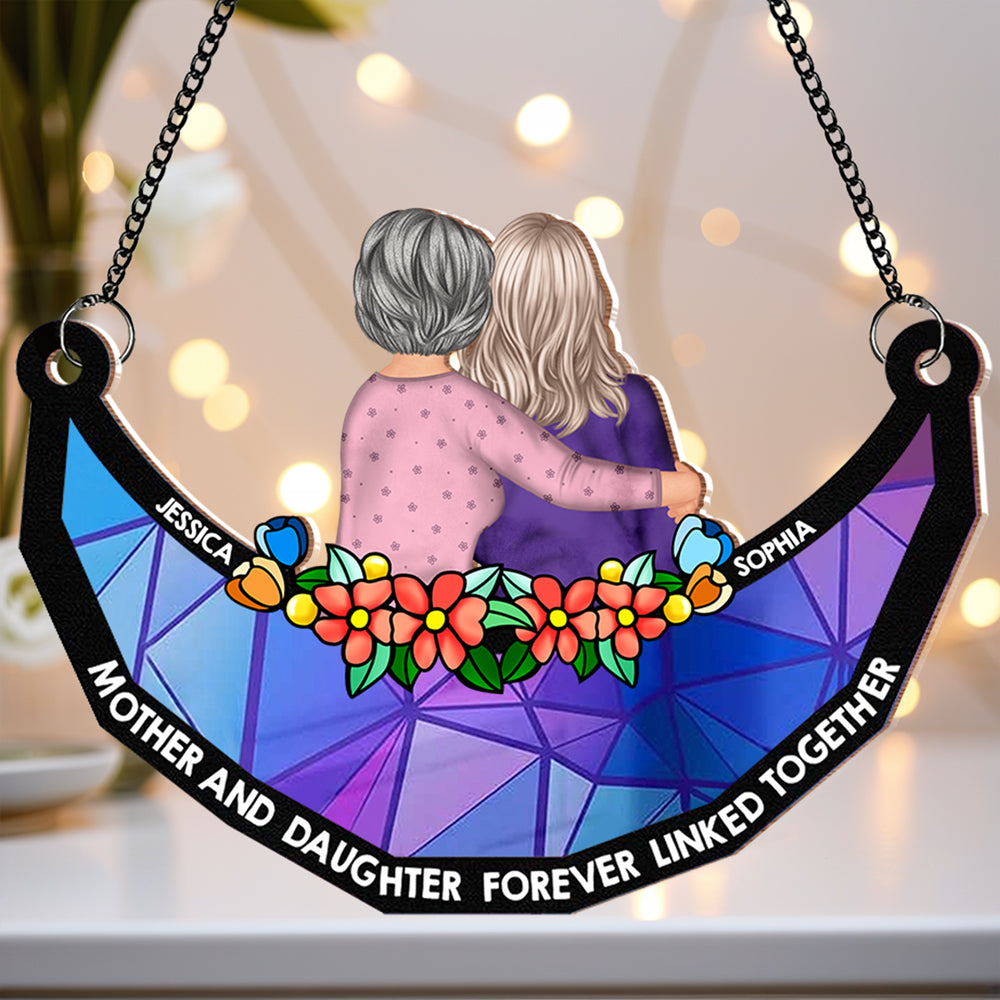 Mother-Daughter Themed Wood and Acrylic Layered Ornament – Warm Hug Design, Personalized Gift for Mother or Daughter