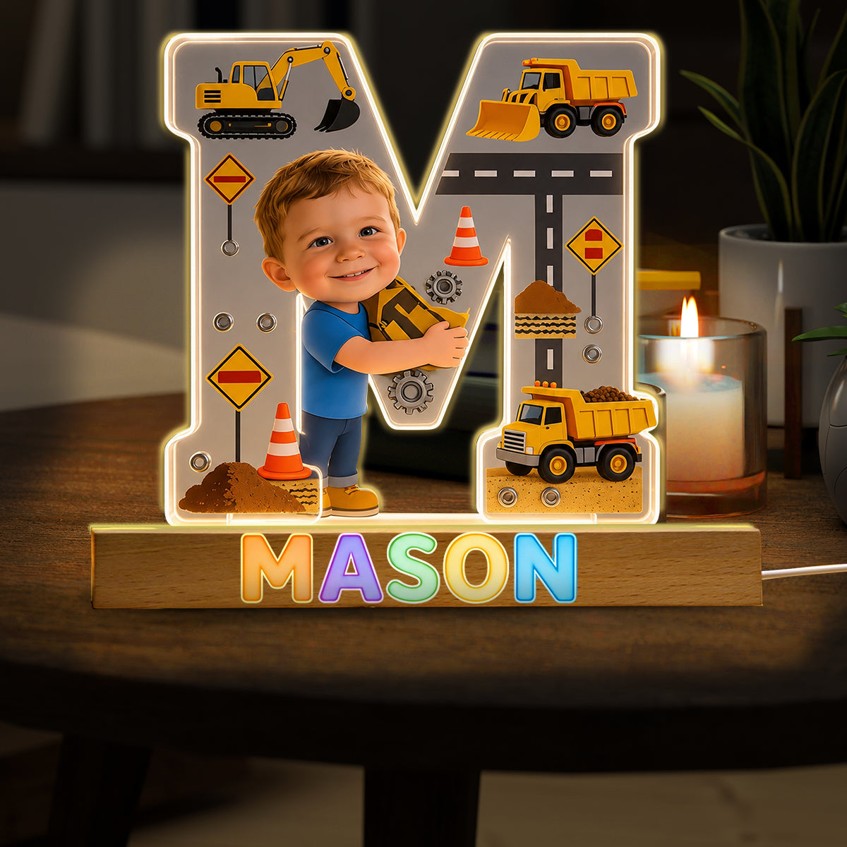 Alphabet Letter & Custom Photo And Theme - Personalized Kid Shaped Led Night Light