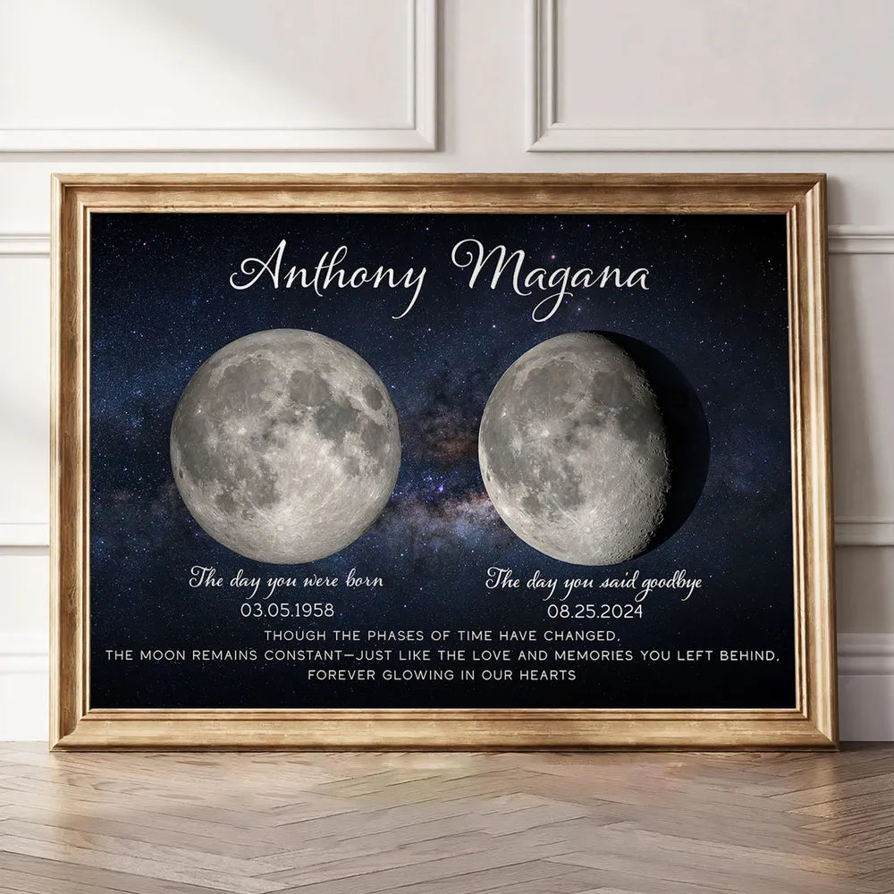 Custom Birth and Goodbye Moon Phases Poster, Night Sky Remembrance Decor, Thoughtful Unique Gift for Loved Ones