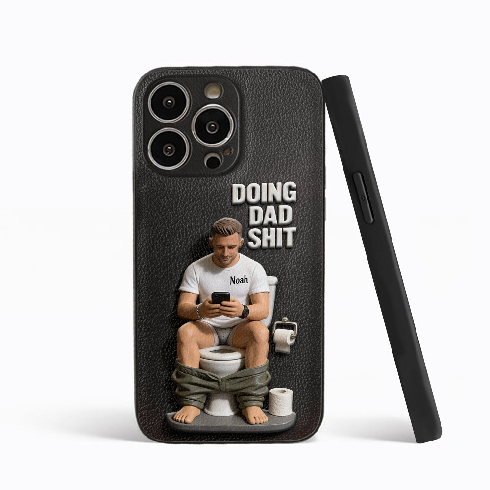Doing Dad Shit - Personalized Father 3D Embossed Leather Phone Case