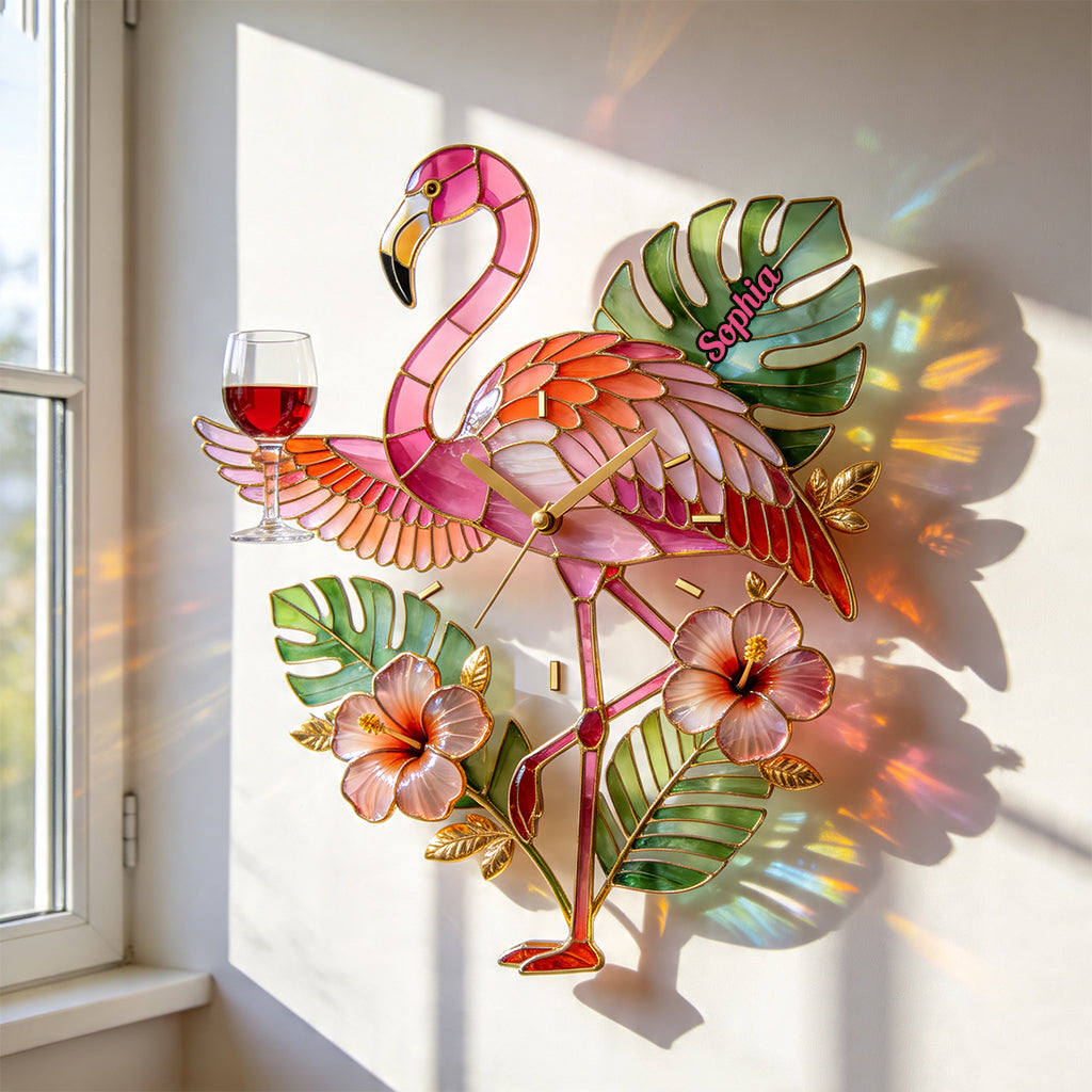 Elegant Flamingo Tropical Vibe - Personalized Flamingo Acrylic Wall Clock