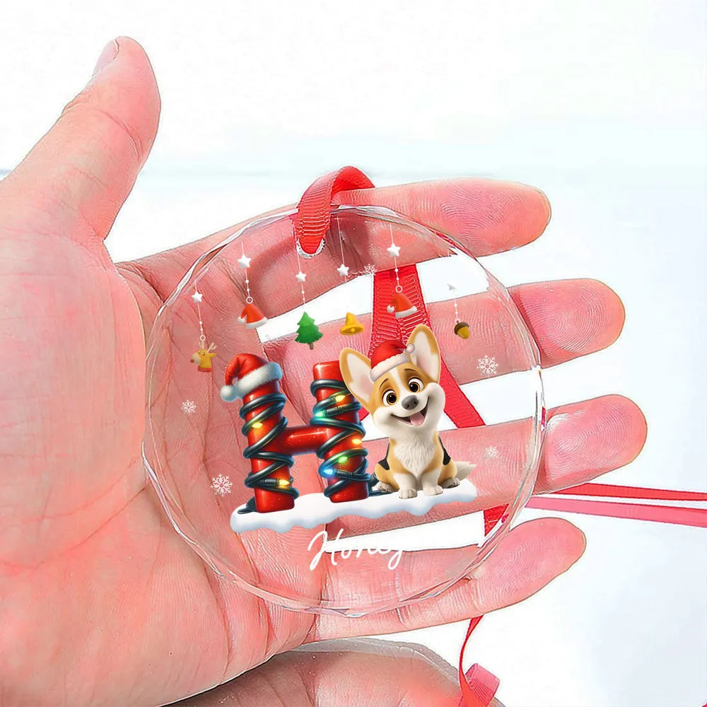 Crystal Ornament - Cute Puppy in Santa Hat, Snowflakes, Personalized Christmas decor, unique gift for dog lovers