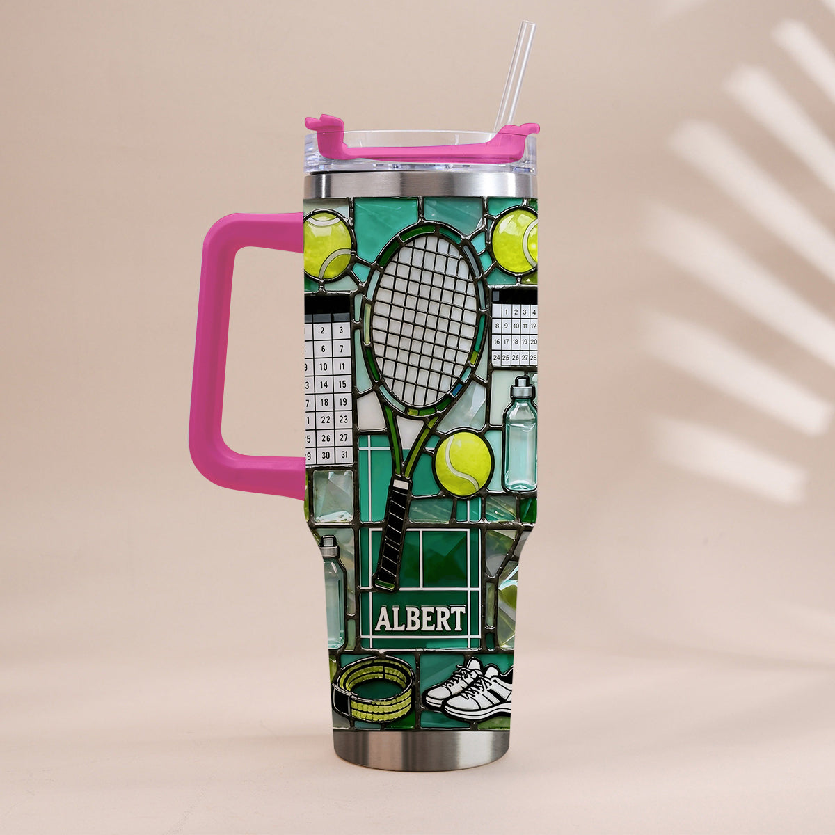 Happiest On The Court - Personalized Tennis Tumbler With Handle