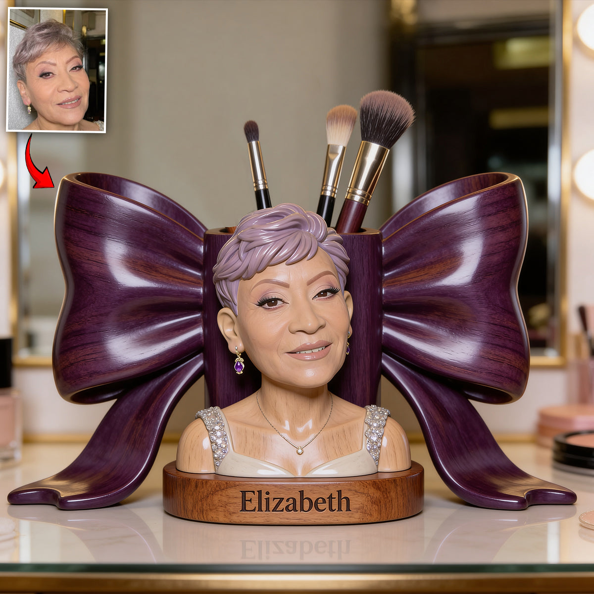 Custom Any Photo, Love Makeup - Personalized Makeup Wooden Desk Organizer