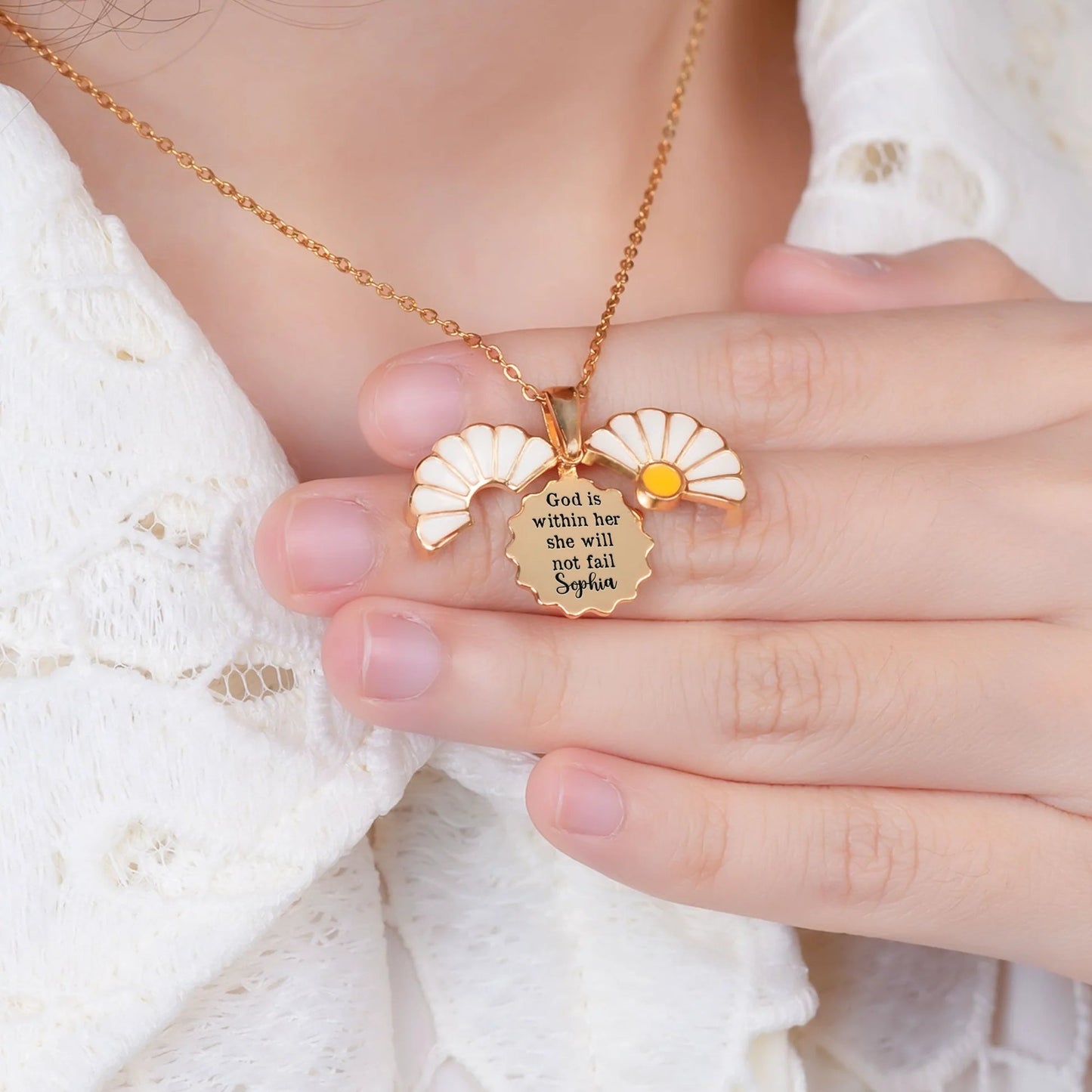 Personalized Stainless Steel Daisy Necklace With Hidden Message, Sweet Everyday Faith Gift For Her