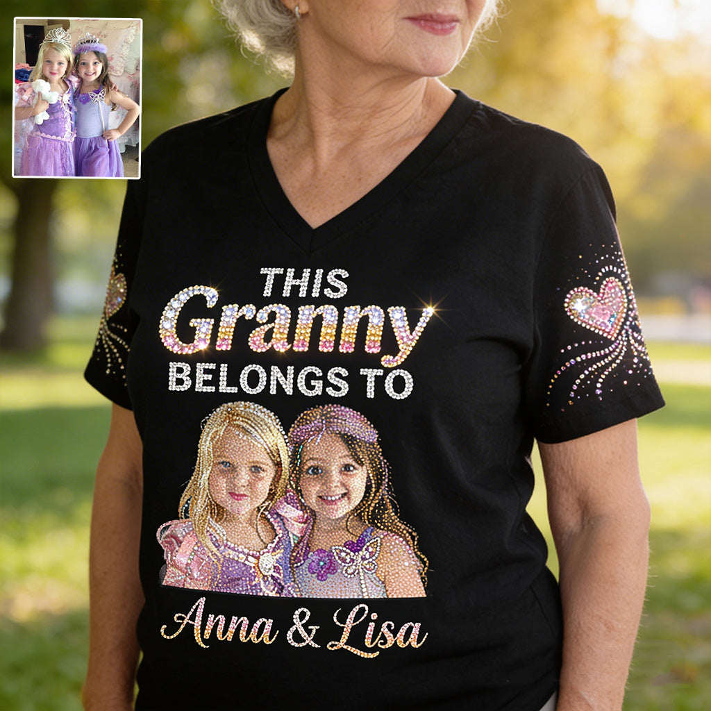 Custom Bling Shirt For Grandma/ Mother - Personalized Grandma Fully Printed V-Neck T-Shirt