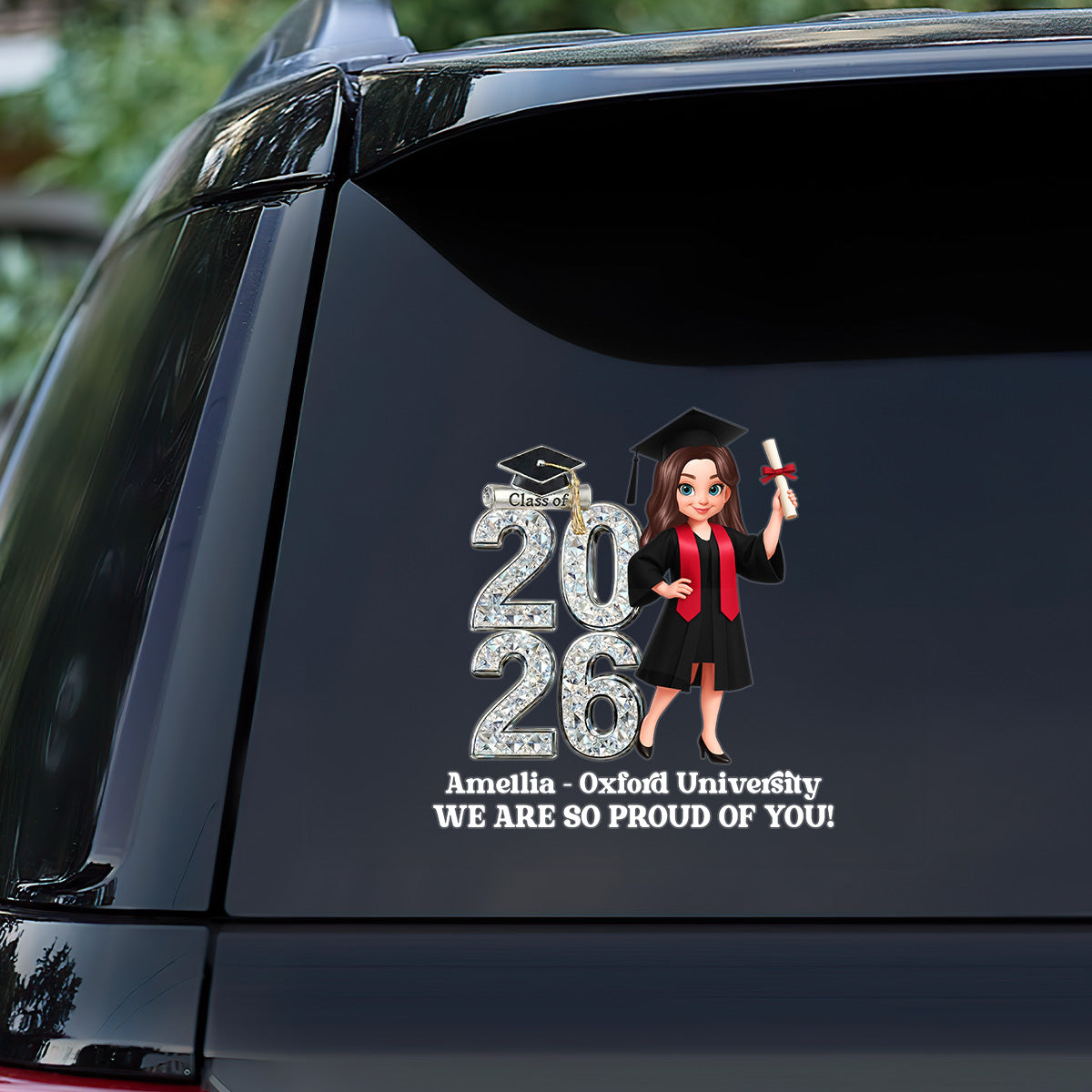 Personalized Graduation Sticker Decal Class of 20 26 Girl Holding Diploma Proud Message Unique Gift