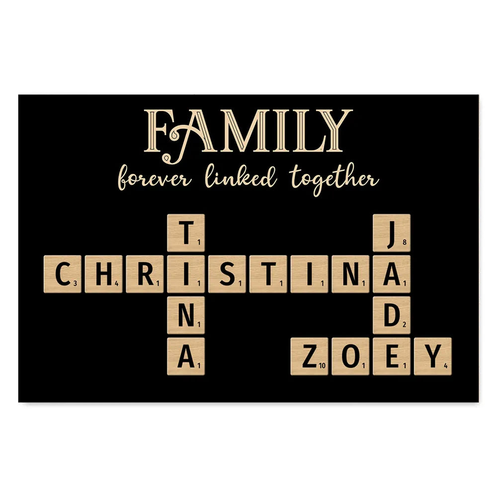 Family Forever Linked – Personalized Family Scrabble Poster, Keychain, Plaque, Ornament, Pillow, Cup, Sign, and Wallet Card for Mother’s Day or Family Gifts
