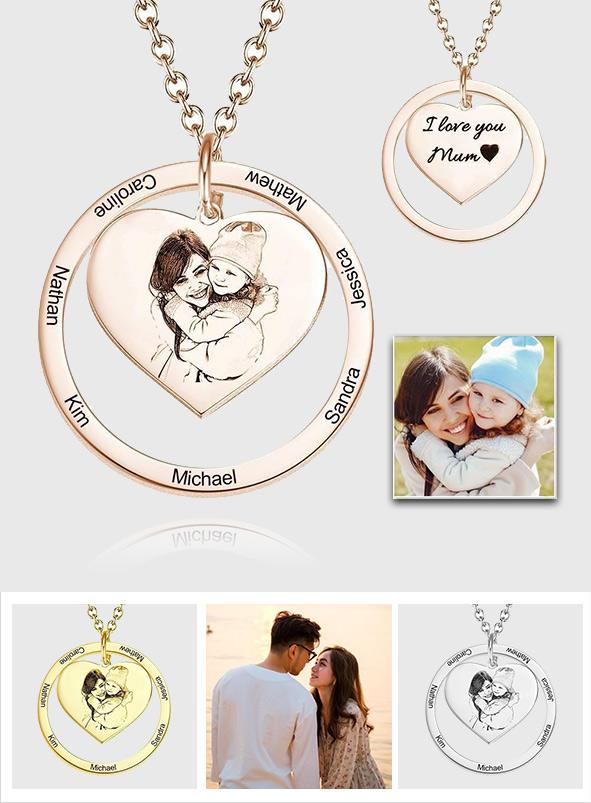 Engraved Love Pendant - Personalized Engraved Necklace Heart In Round Pendant