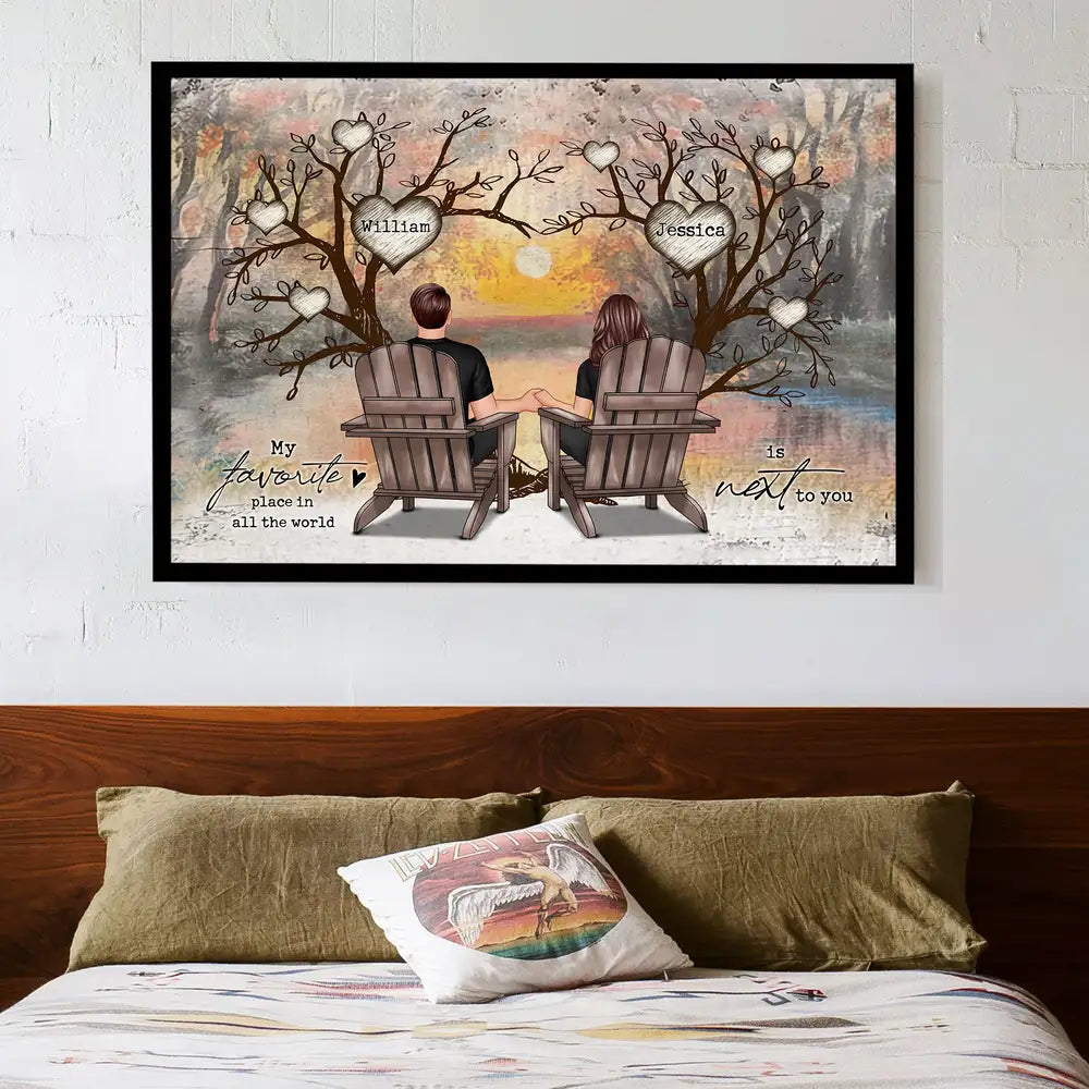 Personalized Tree Themed Poster - My Favorite Place Is Next to You - Custom Romantic Gift for Couples, Anniversary, Valentine’s Day