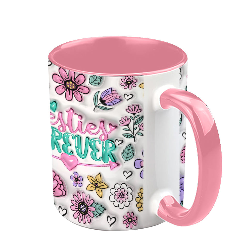 Besties Forever Beautiful Floral Style - Personalized Bestie Accent Mug