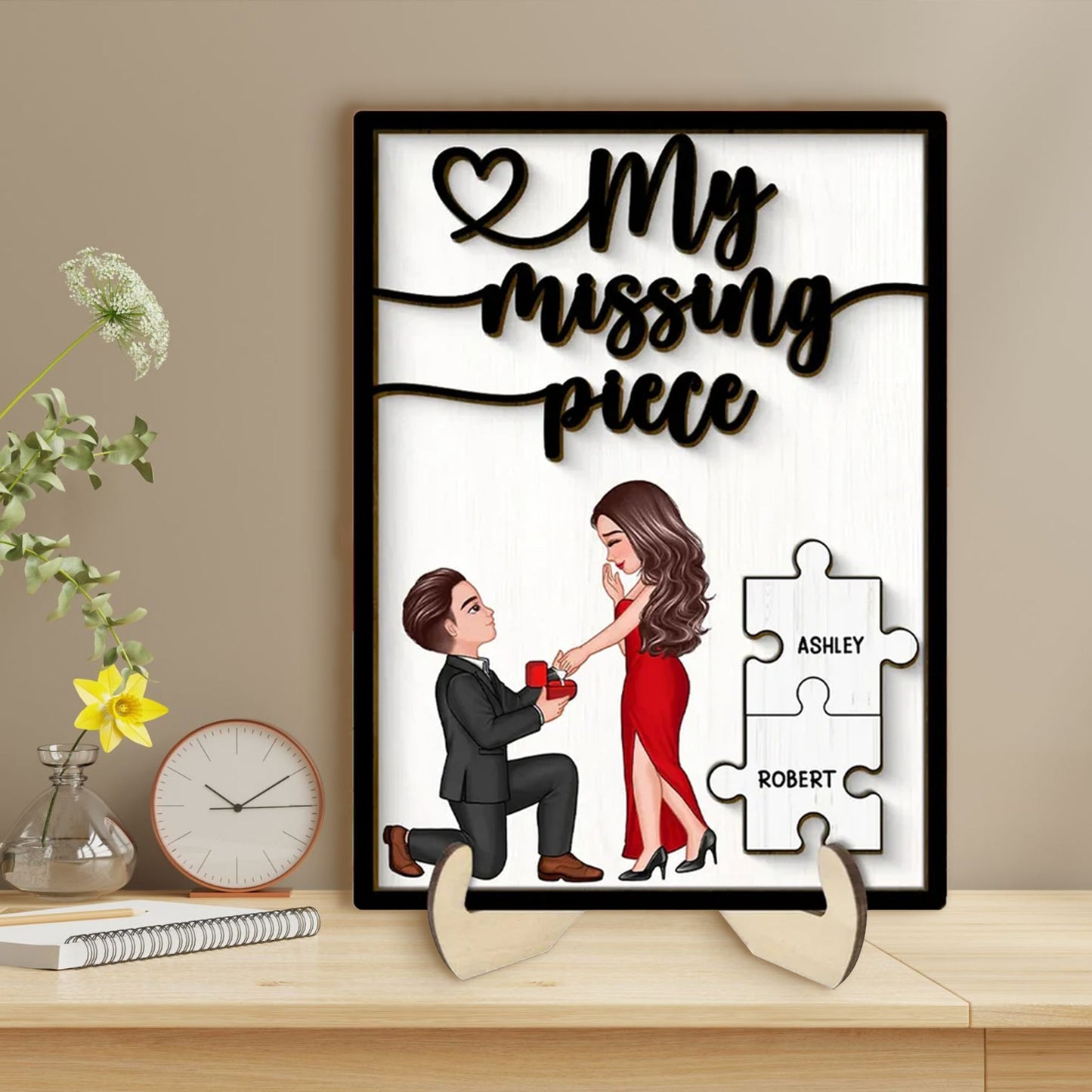 Special Moment Couple Proposal 2-Layered Wooden Plaque, Personalized Couple Proposal Engagement Anniversary Keepsake, Heartfelt Decoration For Couples