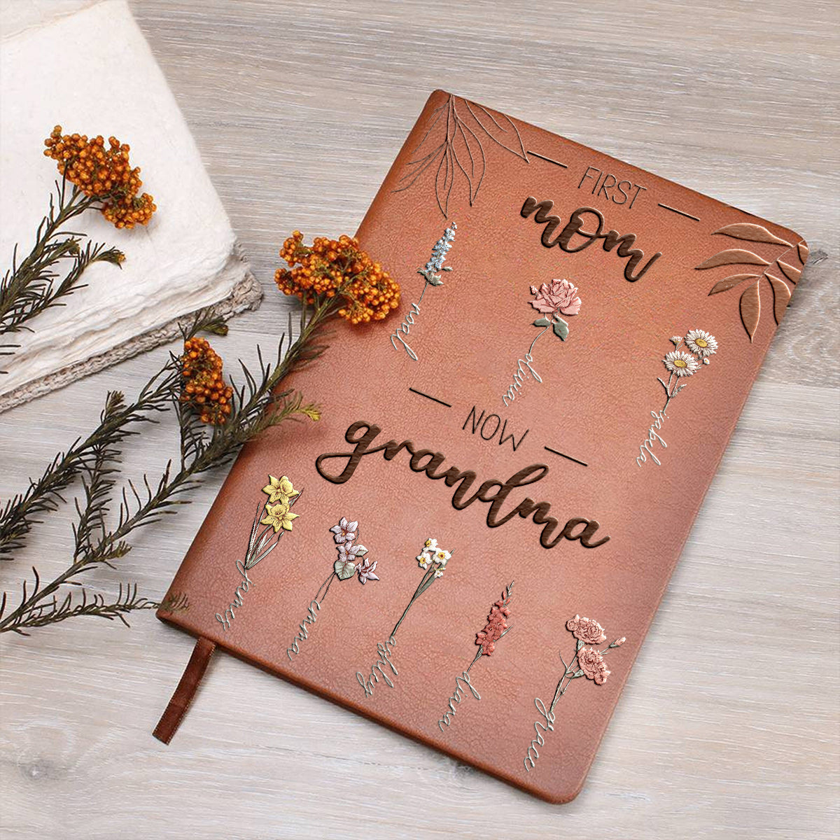 First Mother Now Grandmother - Personalized Grandma Leather Journal